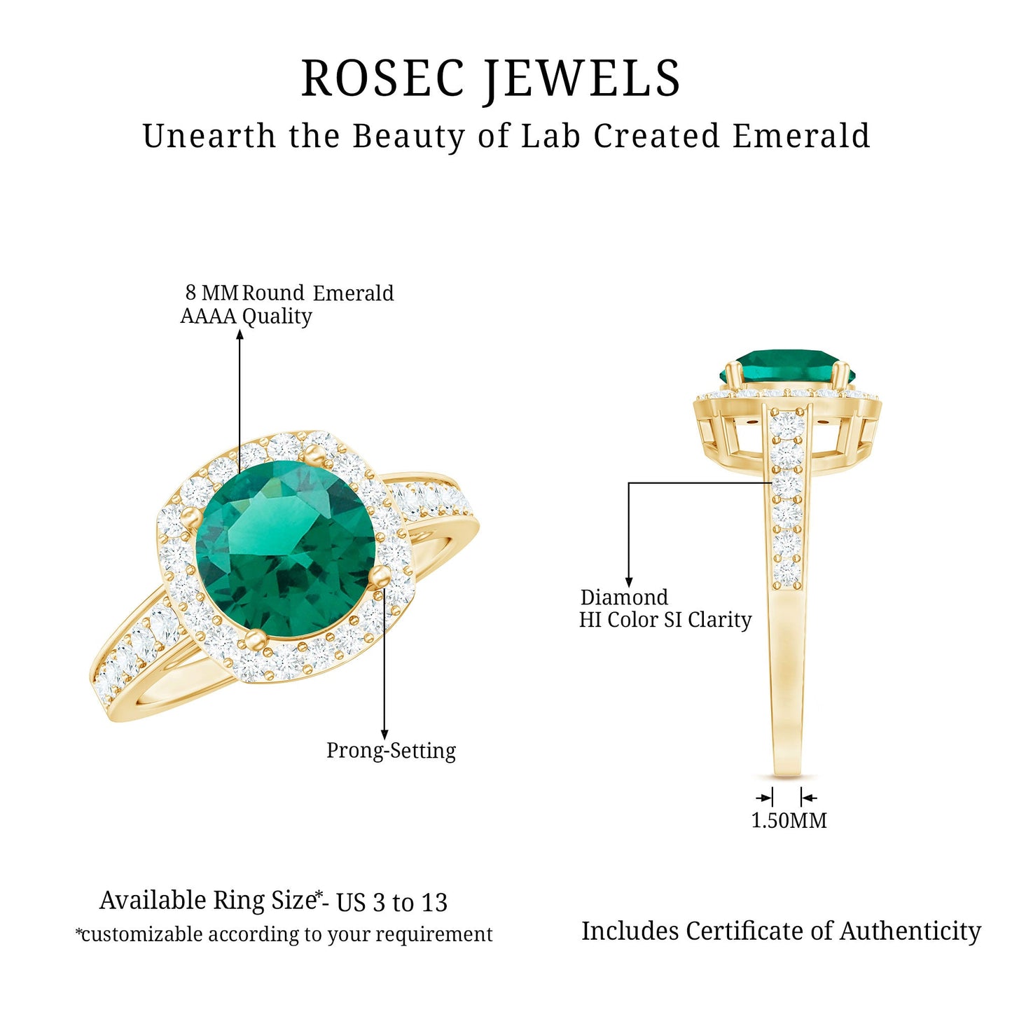 Certified Lab Grown Emerald Diamond Vintage Looking Engagement Ring