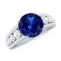 Solitaire Created Blue Sapphire Statement Engagement Ring with Moissanite