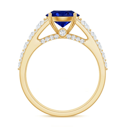 Solitaire Created Blue Sapphire Statement Engagement Ring with Moissanite