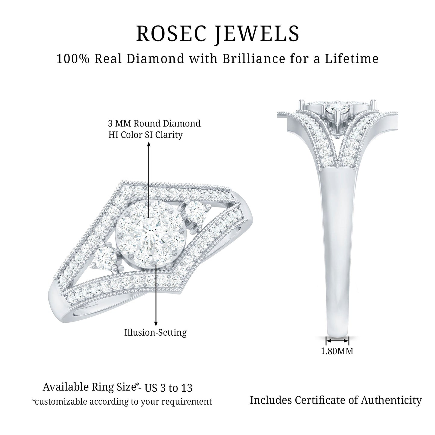 Round Diamond Vintage Ring in illusion Setting