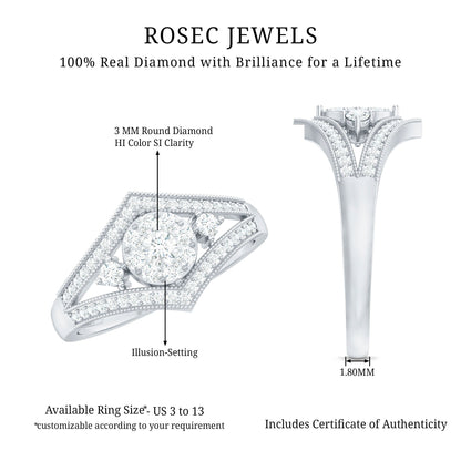 Round Diamond Vintage Ring in illusion Setting