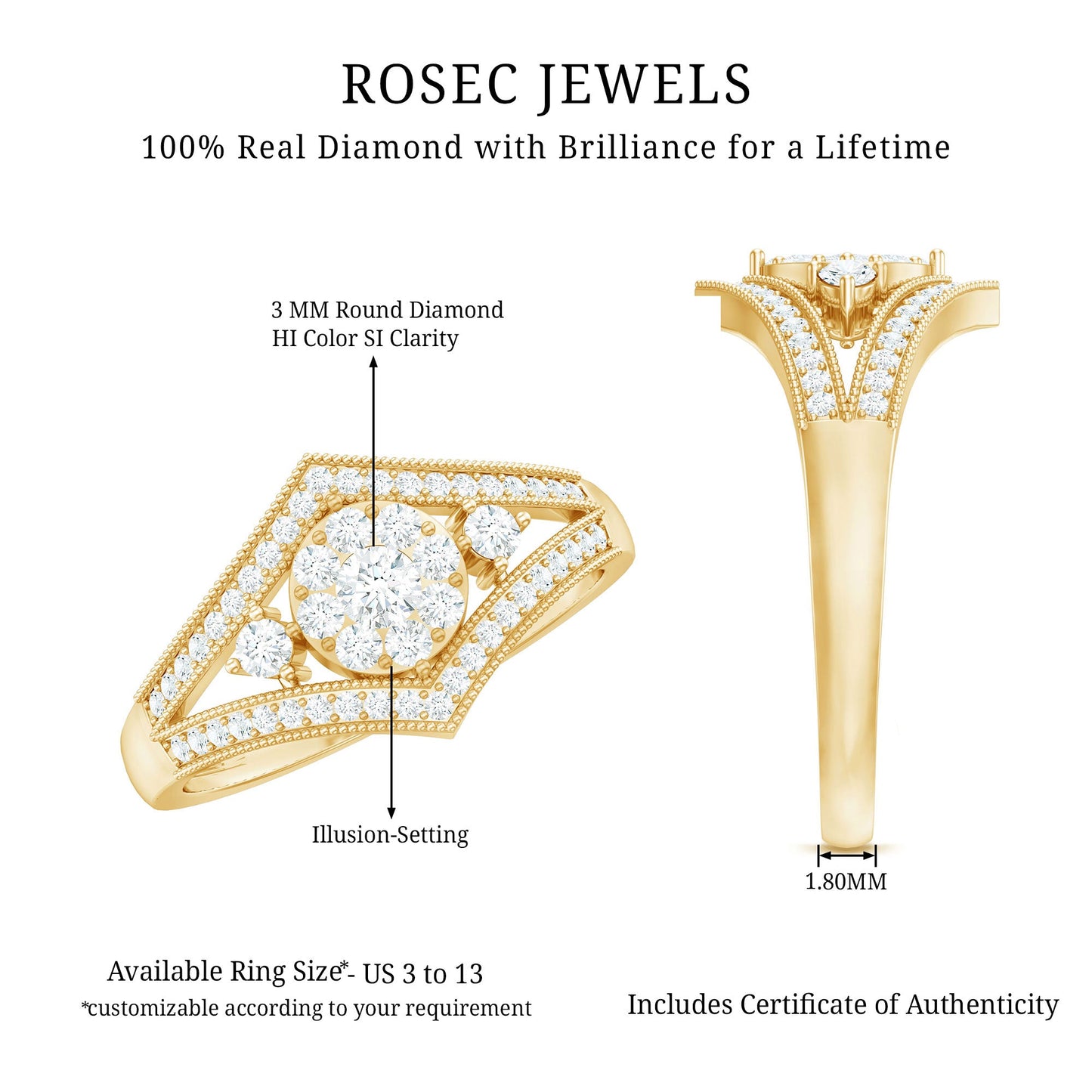 Round Diamond Vintage Ring in illusion Setting