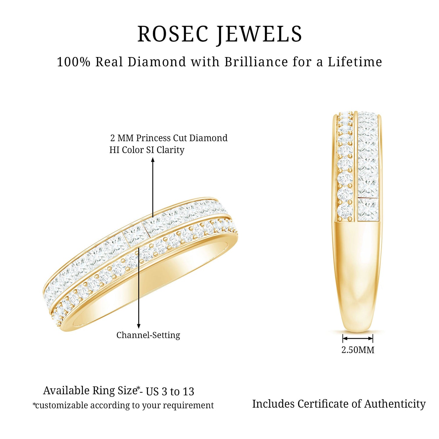 Certified Real Diamond Half Eternity Wedding Band