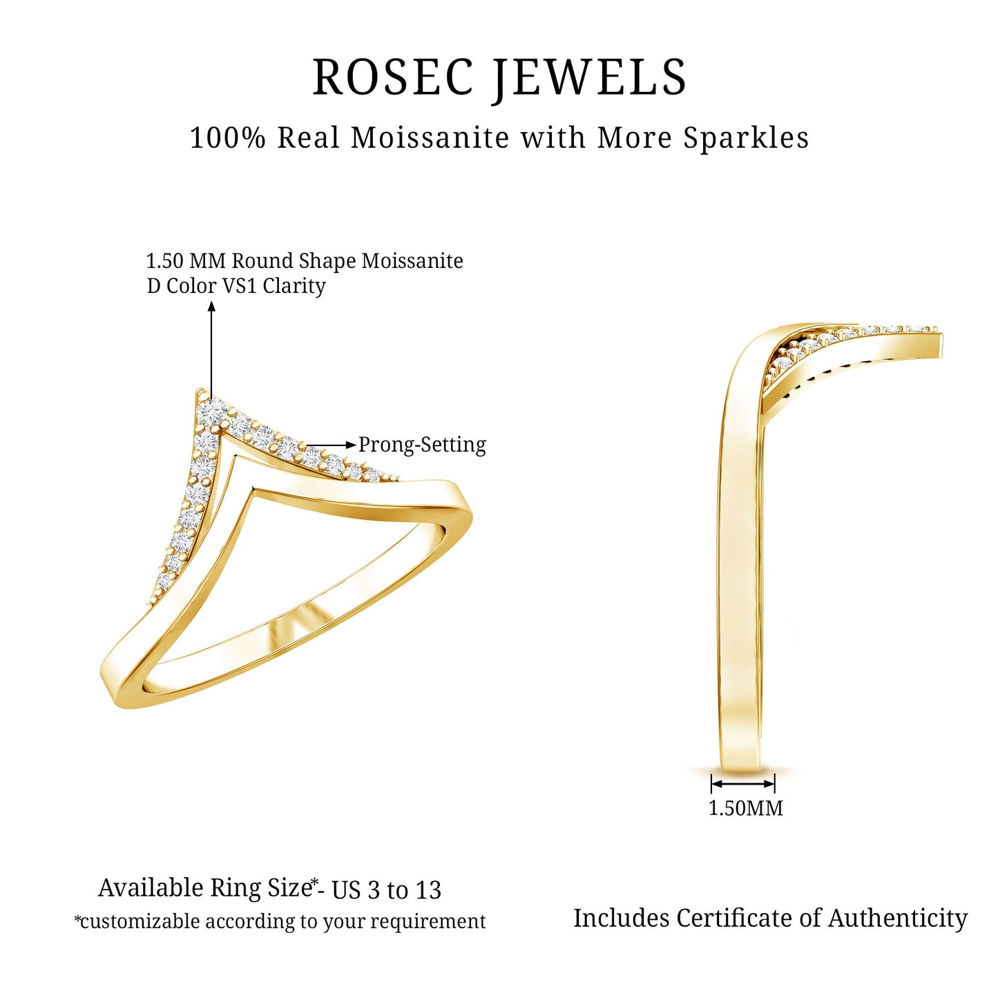 Certified Moissanite Chevron Enhancer Ring