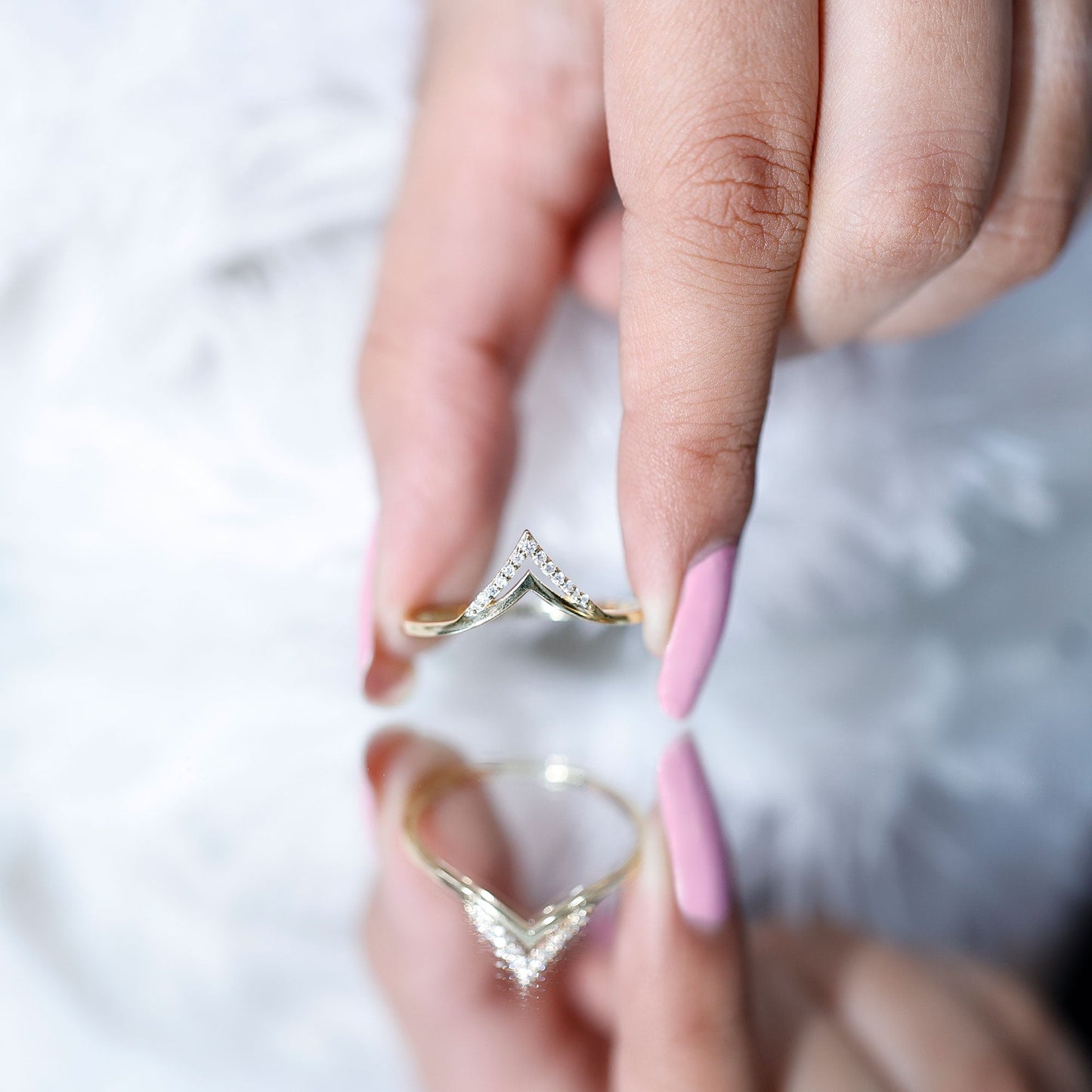Certified Moissanite Chevron Enhancer Ring
