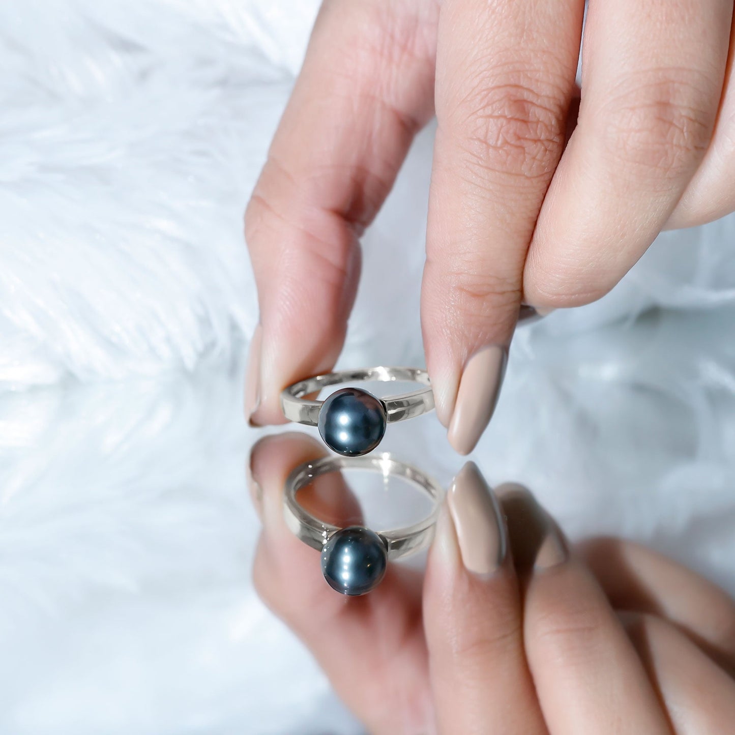 Handpicked Natural Black Pearl Solitaire Engagement Ring With Certificate