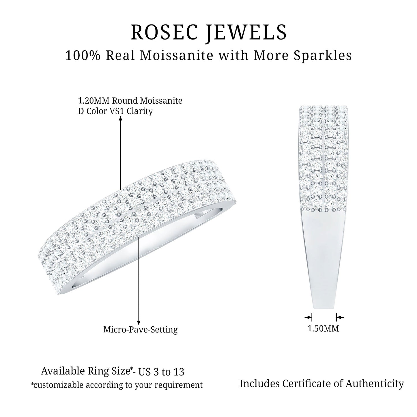 Thick Moissanite Half Eternity Wedding Band