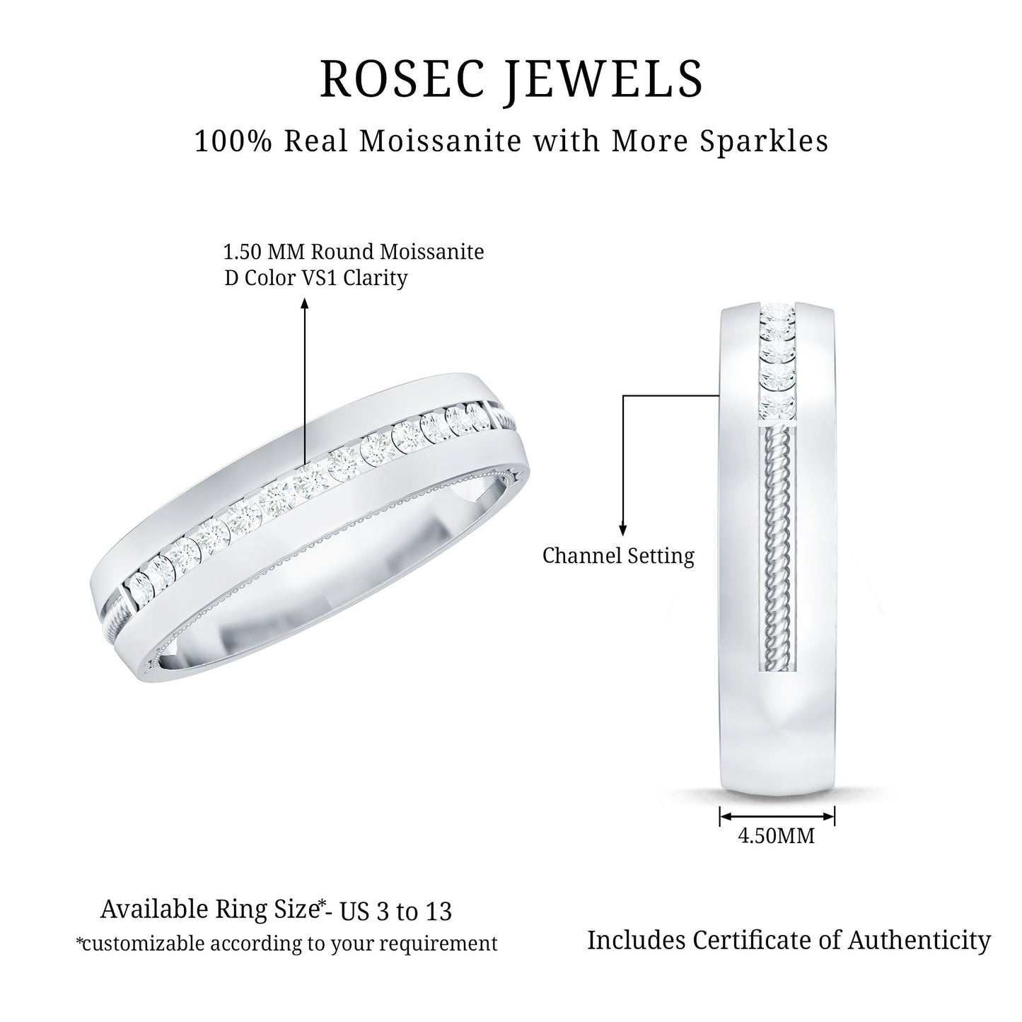 Brilliant Cut Moissanite Wedding Band
