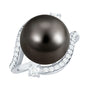 Tahitian Black Pearl Art Deco Engagement Ring with Diamond