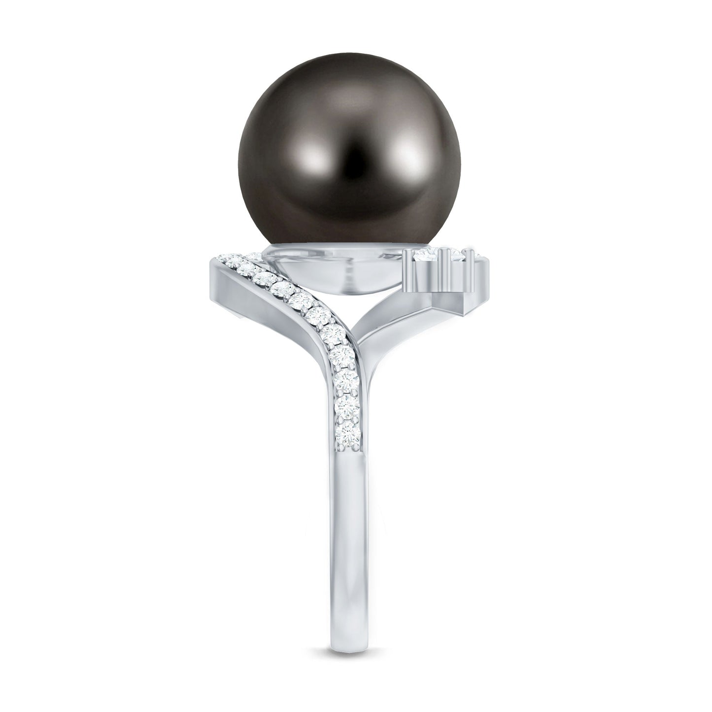 Tahitian Black Pearl Art Deco Engagement Ring with Diamond