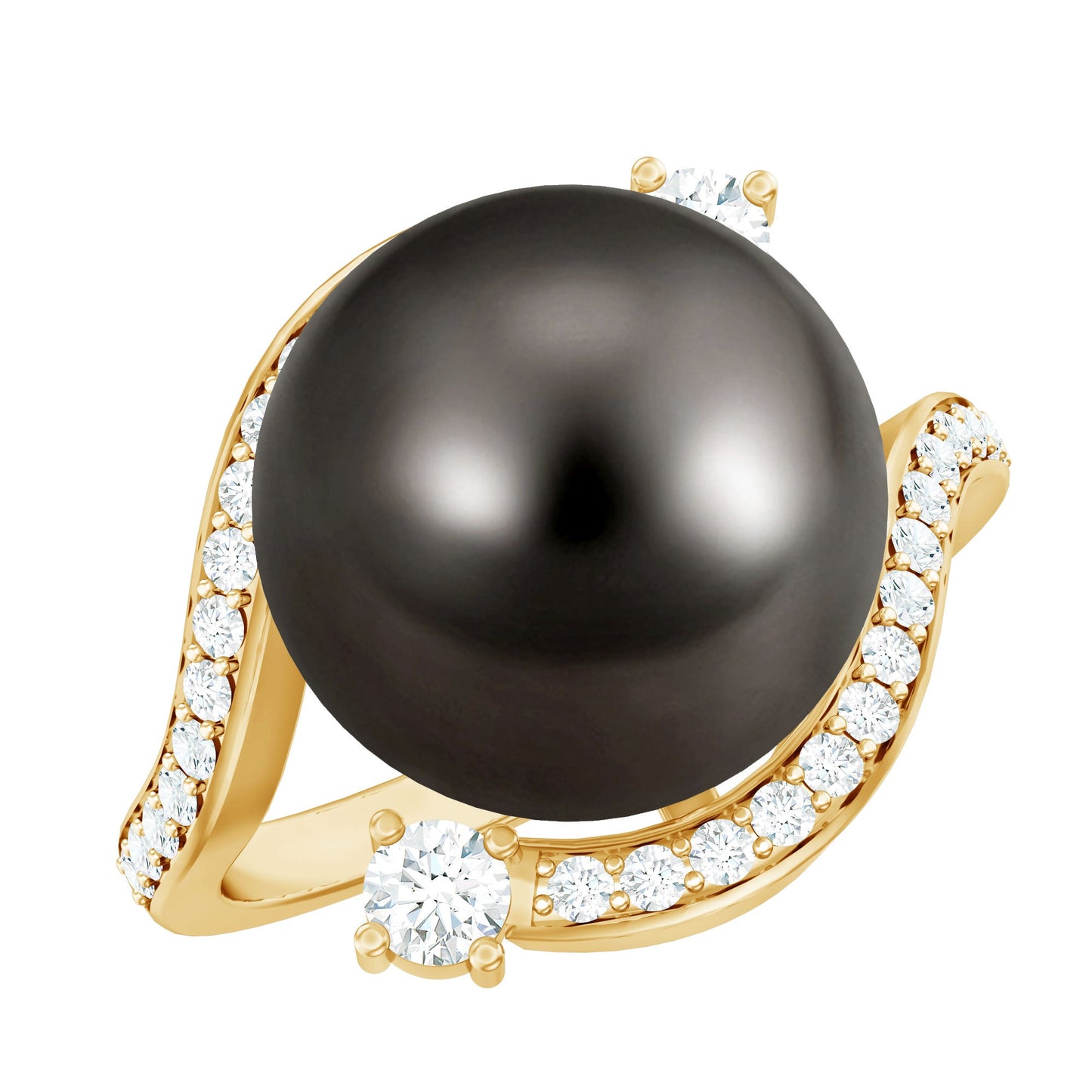 Tahitian Black Pearl Art Deco Engagement Ring with Diamond