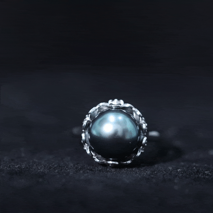 8 Carat Solitaire Tahitian Black Pearl Engagement Ring with Floral Setting