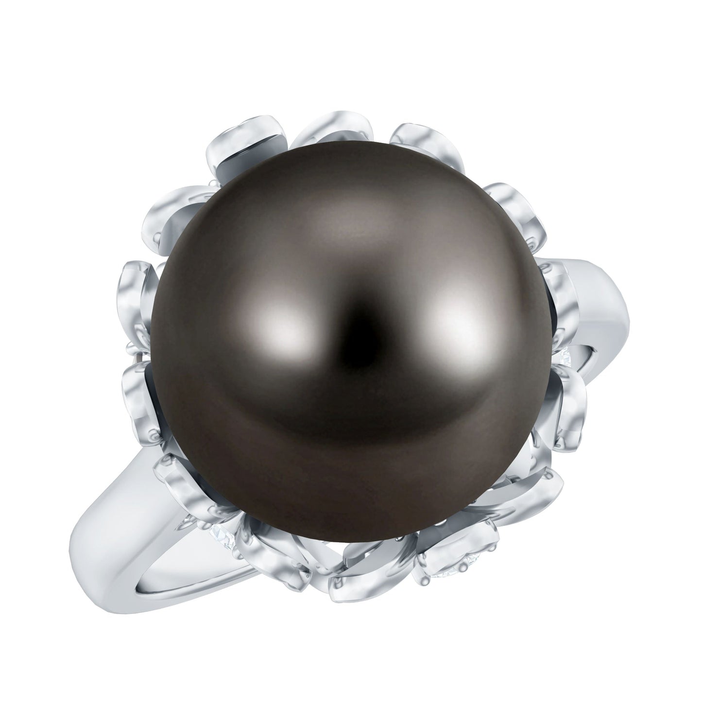 8 Carat Solitaire Tahitian Black Pearl Engagement Ring with Floral Setting