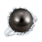 8 Carat Solitaire Tahitian Black Pearl Engagement Ring with Floral Setting