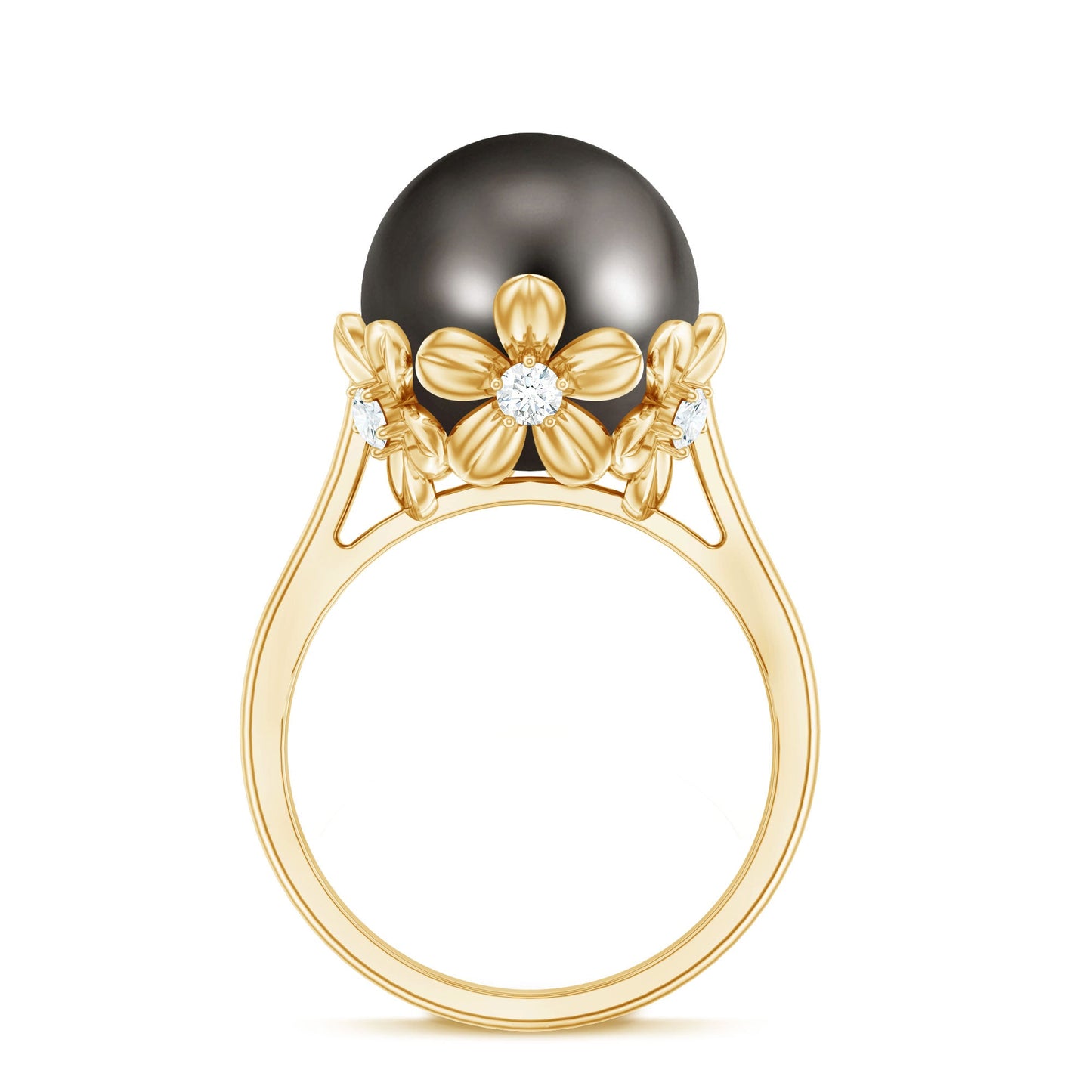 8 Carat Solitaire Tahitian Black Pearl Engagement Ring with Floral Setting