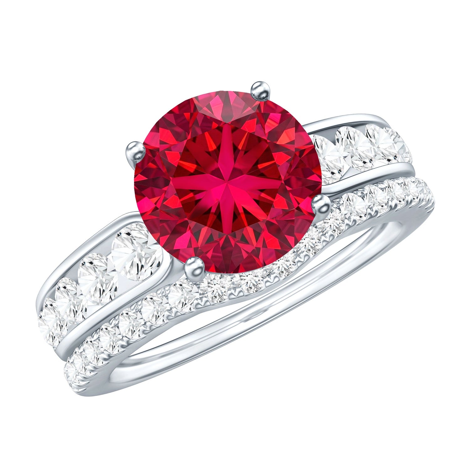 Certified Lab Grown Ruby and Moissanite Wedding Ring Set For Her
