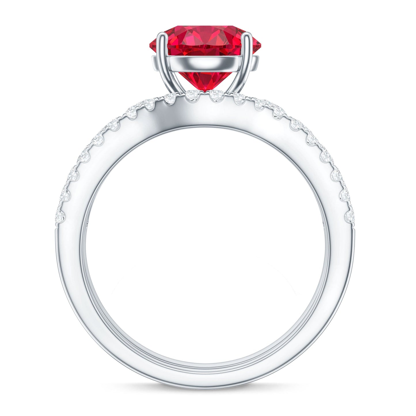 Certified Lab Grown Ruby and Moissanite Wedding Ring Set For Her