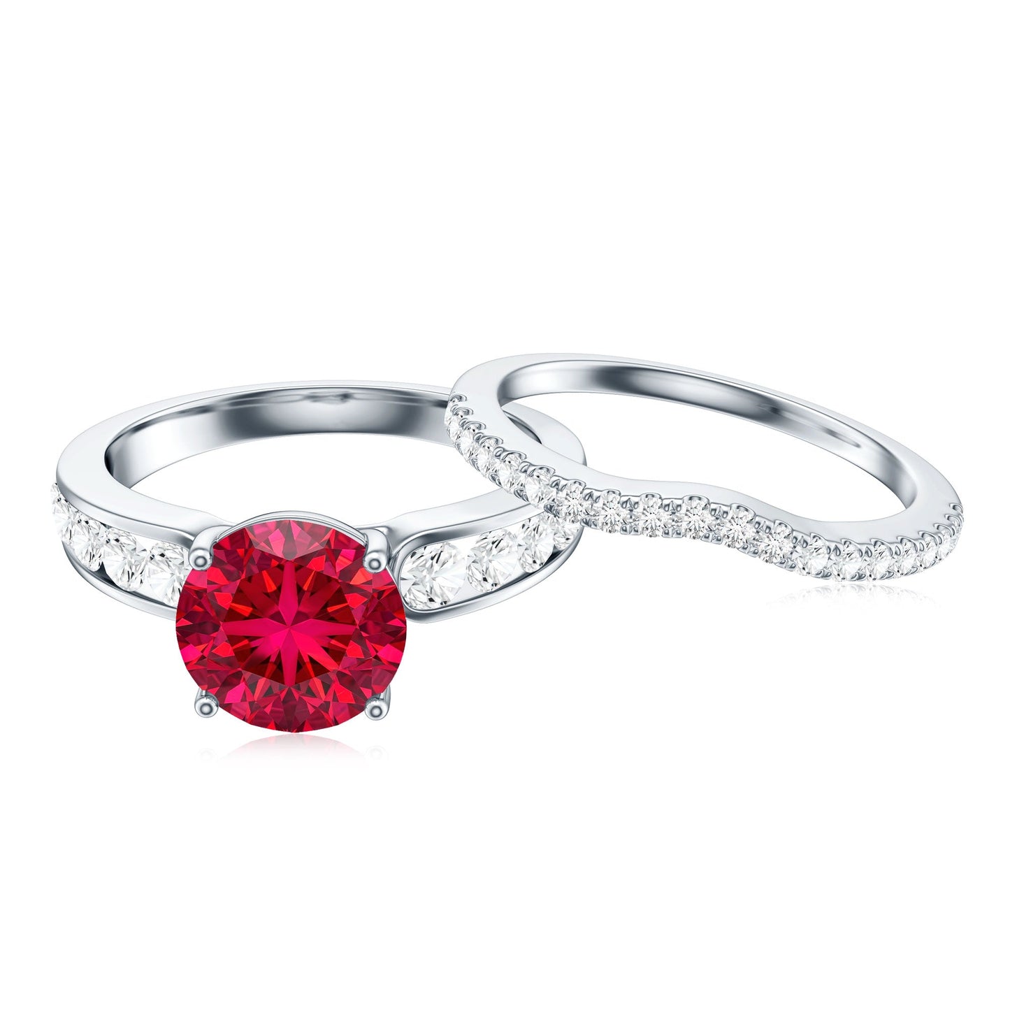 Certified Lab Grown Ruby and Moissanite Wedding Ring Set For Her