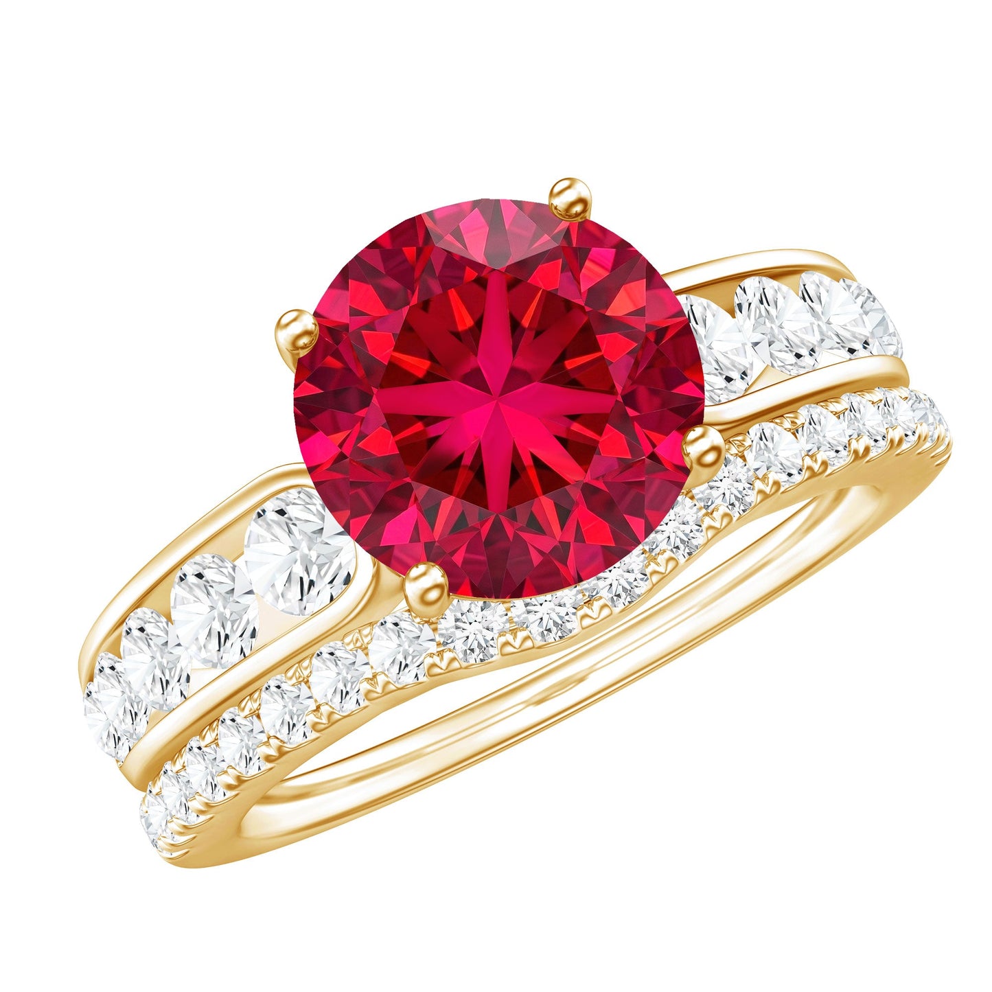 Certified Lab Grown Ruby and Moissanite Wedding Ring Set For Her