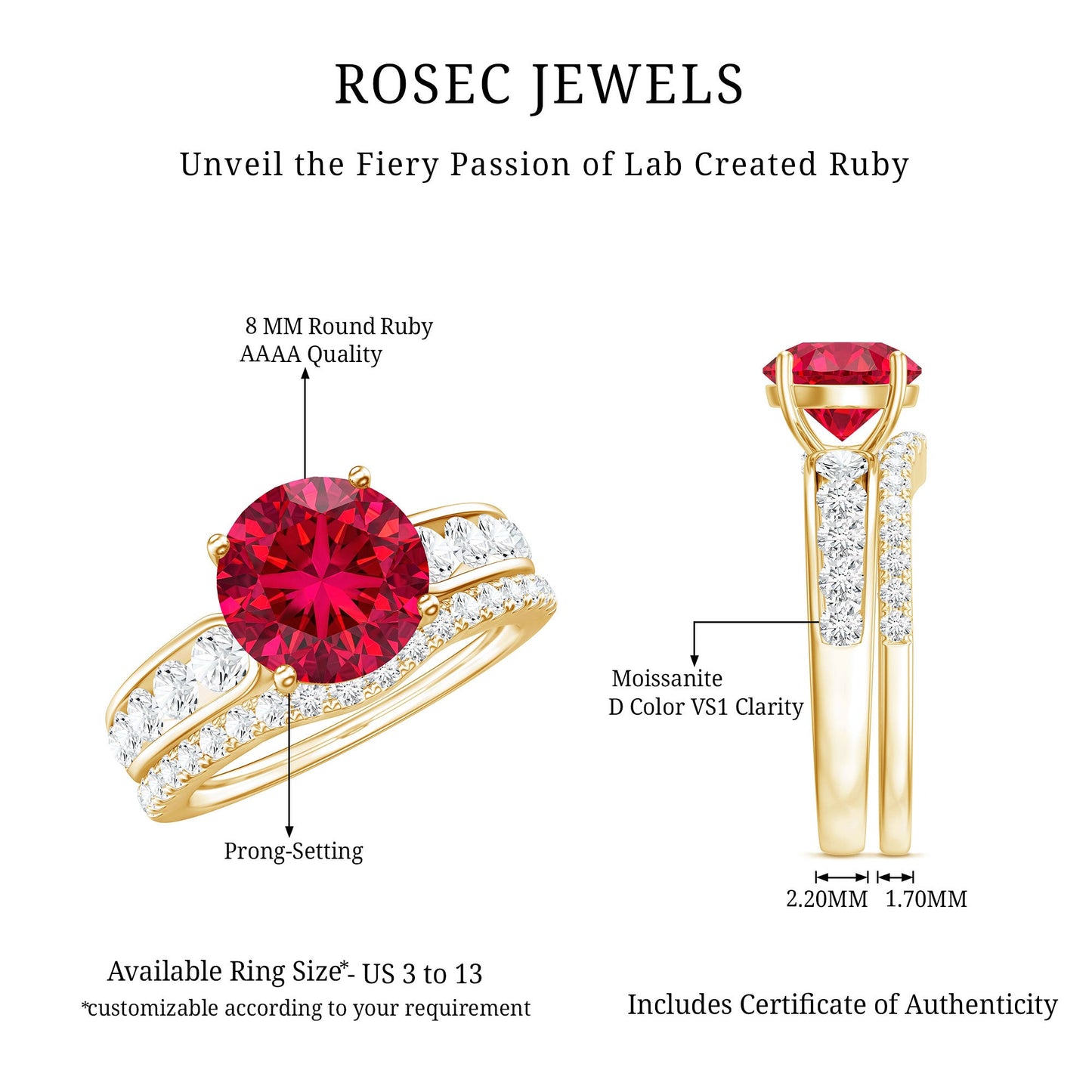 Certified Lab Grown Ruby and Moissanite Wedding Ring Set For Her