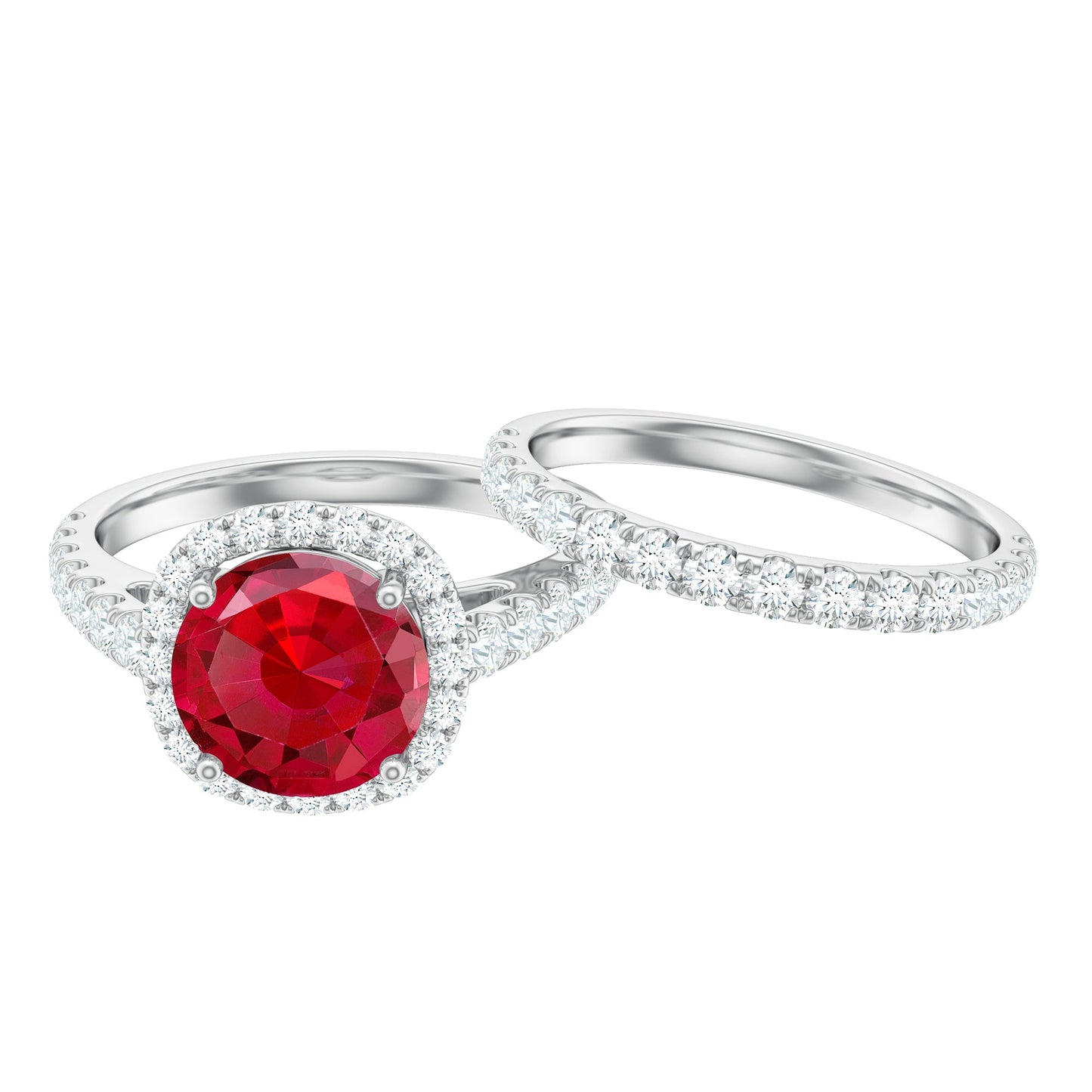 Lab Created Ruby Halo Engagement Ring with Moissanite Enhancer Ring