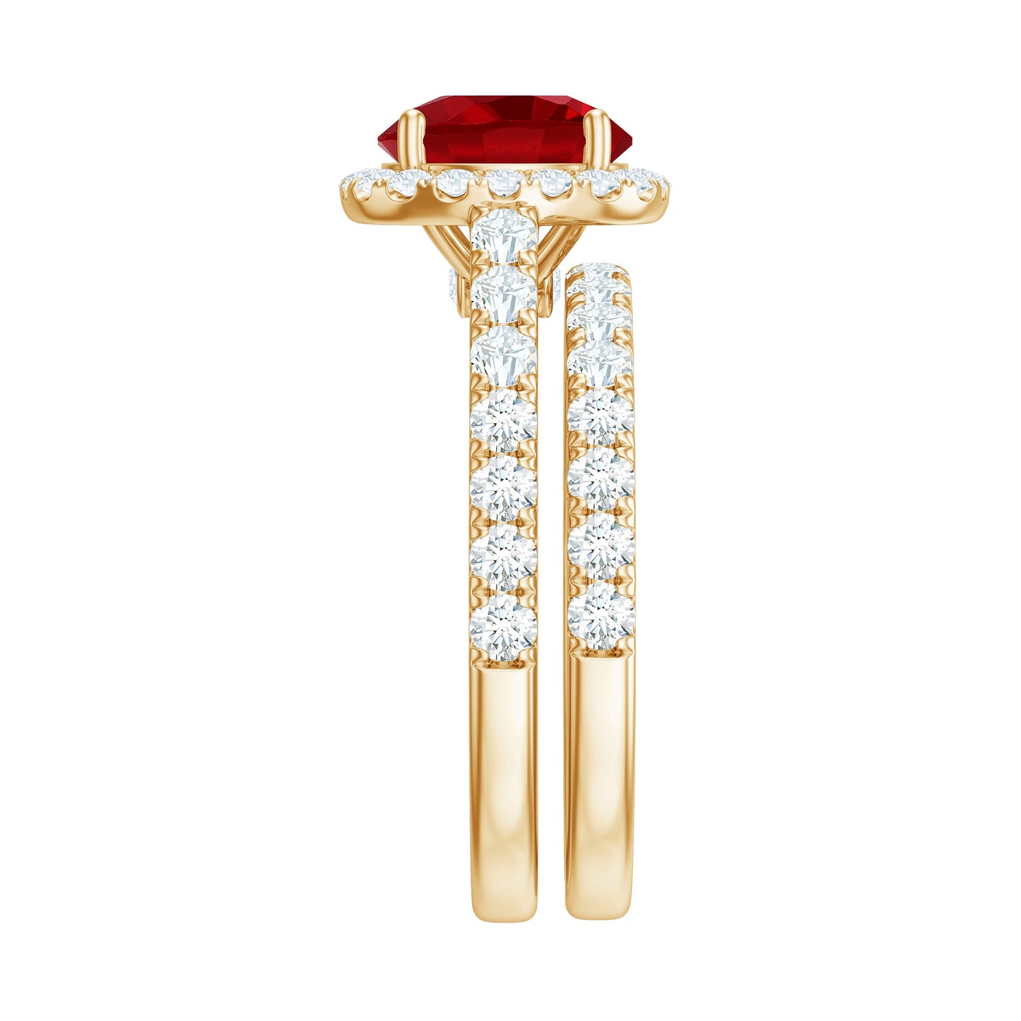 Lab Created Ruby Halo Engagement Ring with Moissanite Enhancer Ring