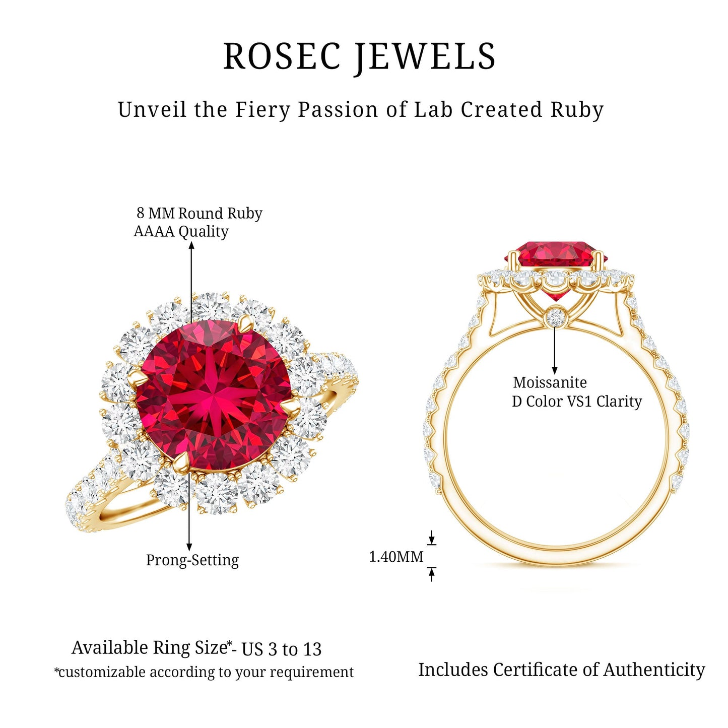 Round Lab Created Ruby and Moissanite Halo Engagement Ring