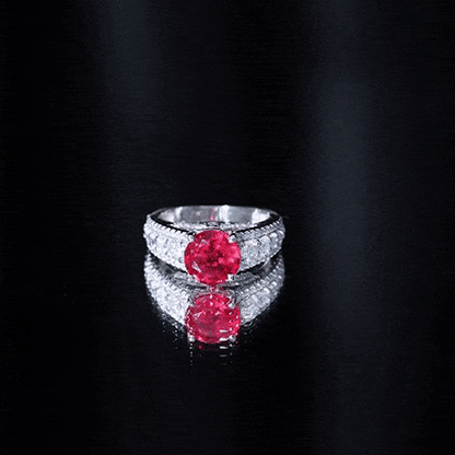 Created Ruby Statement Engagement Ring with Moissanite Side Stones