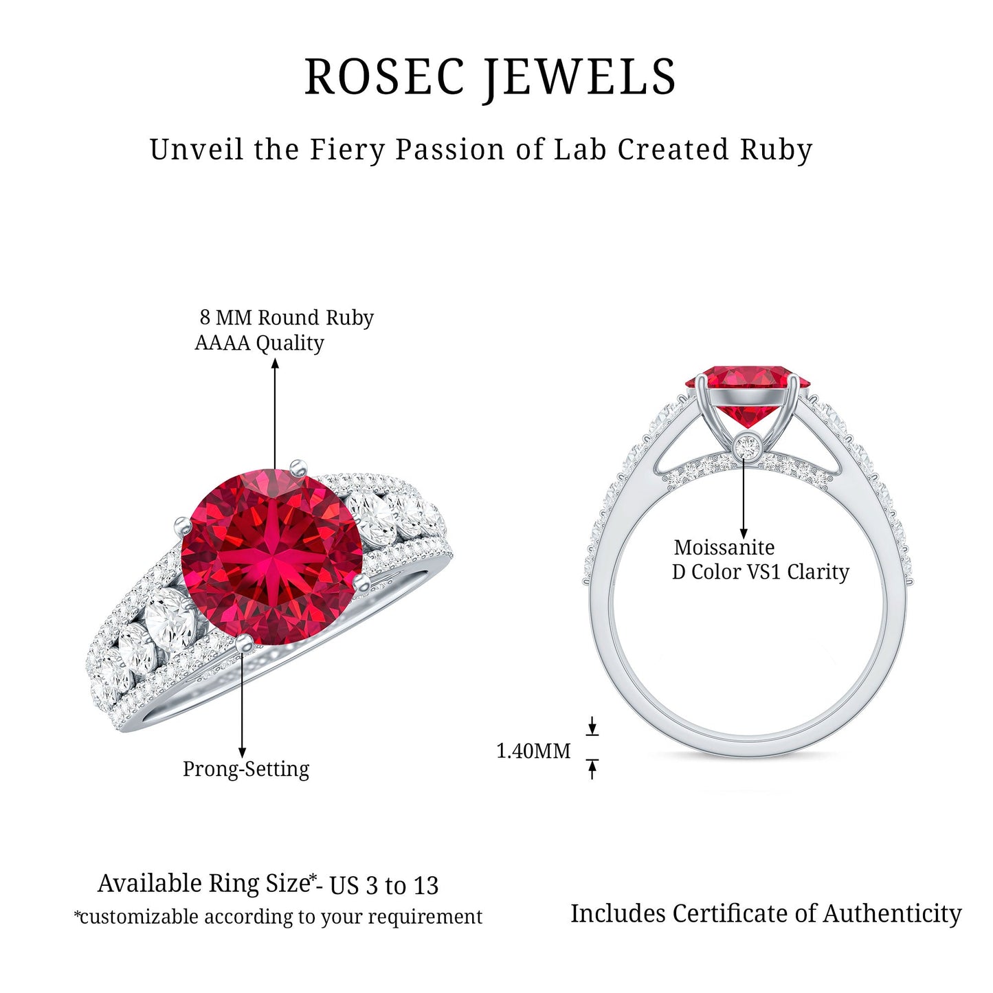 Created Ruby Statement Engagement Ring with Moissanite Side Stones