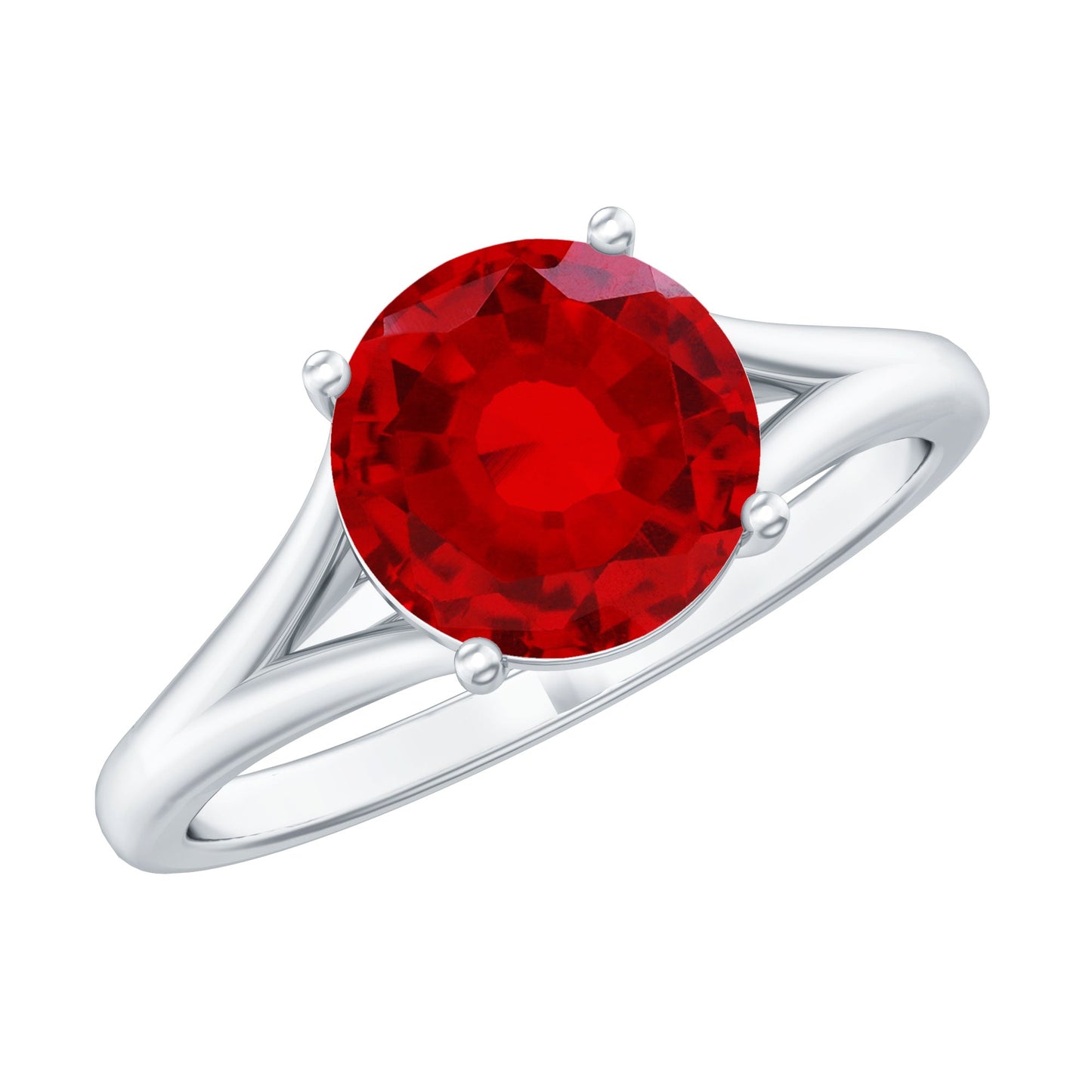 2.3 Carat Round Lab Grown Ruby Solitaire Engagement Ring in Split Shank