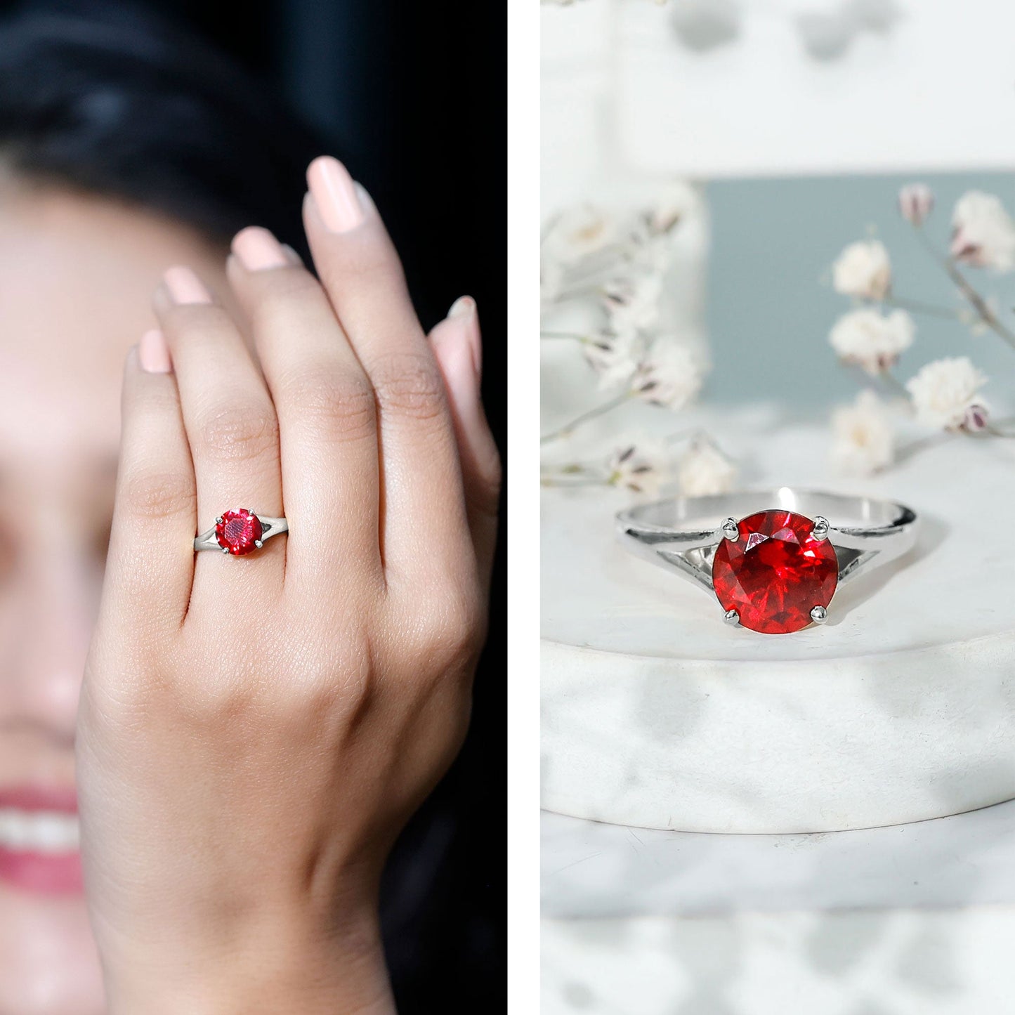 2.3 Carat Round Lab Grown Ruby Solitaire Engagement Ring in Split Shank