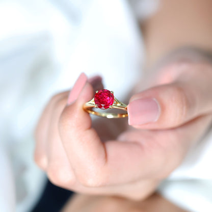 2.3 Carat Round Lab Grown Ruby Solitaire Engagement Ring in Split Shank