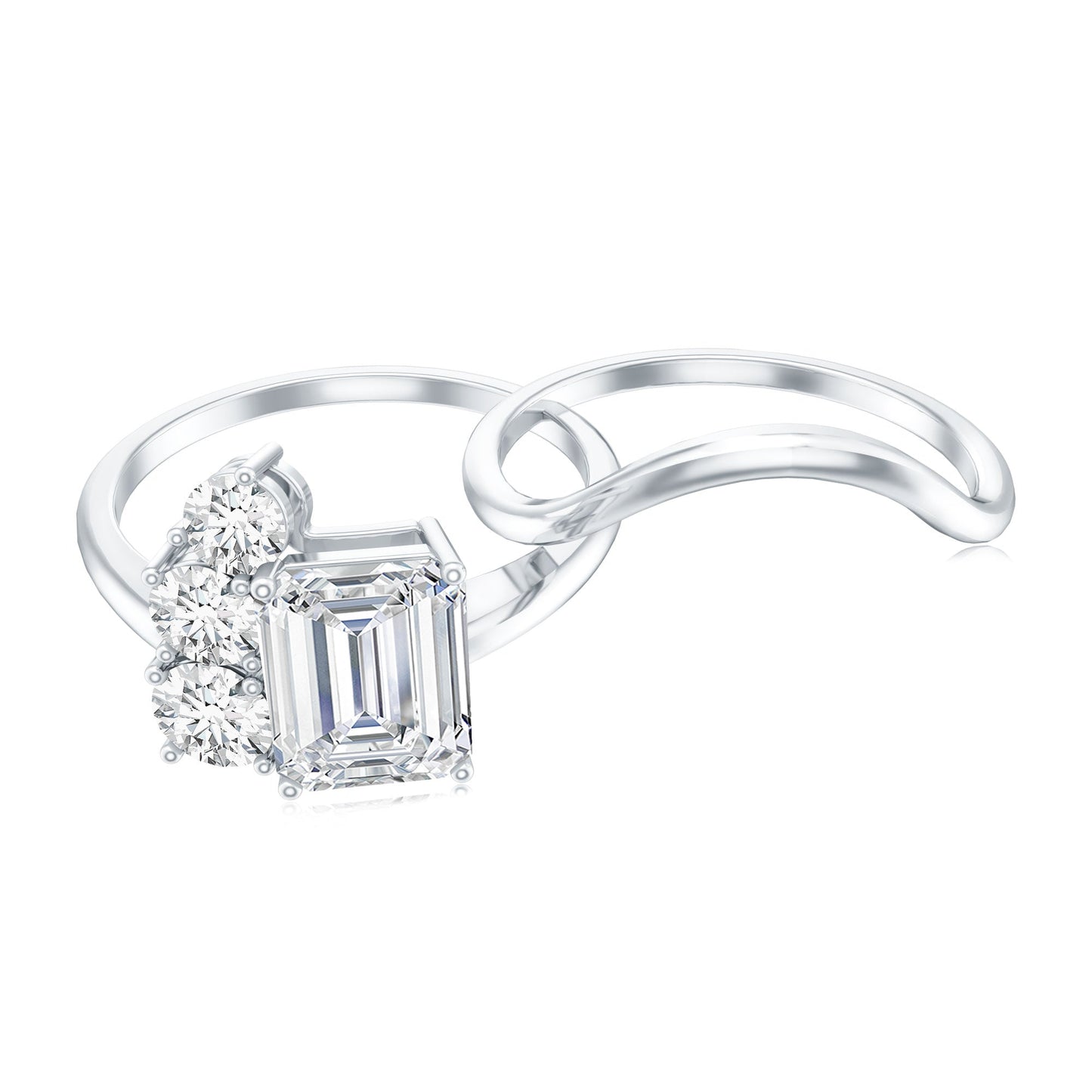 Emerald Cut Moissanite Engagement Ring with Enhancer