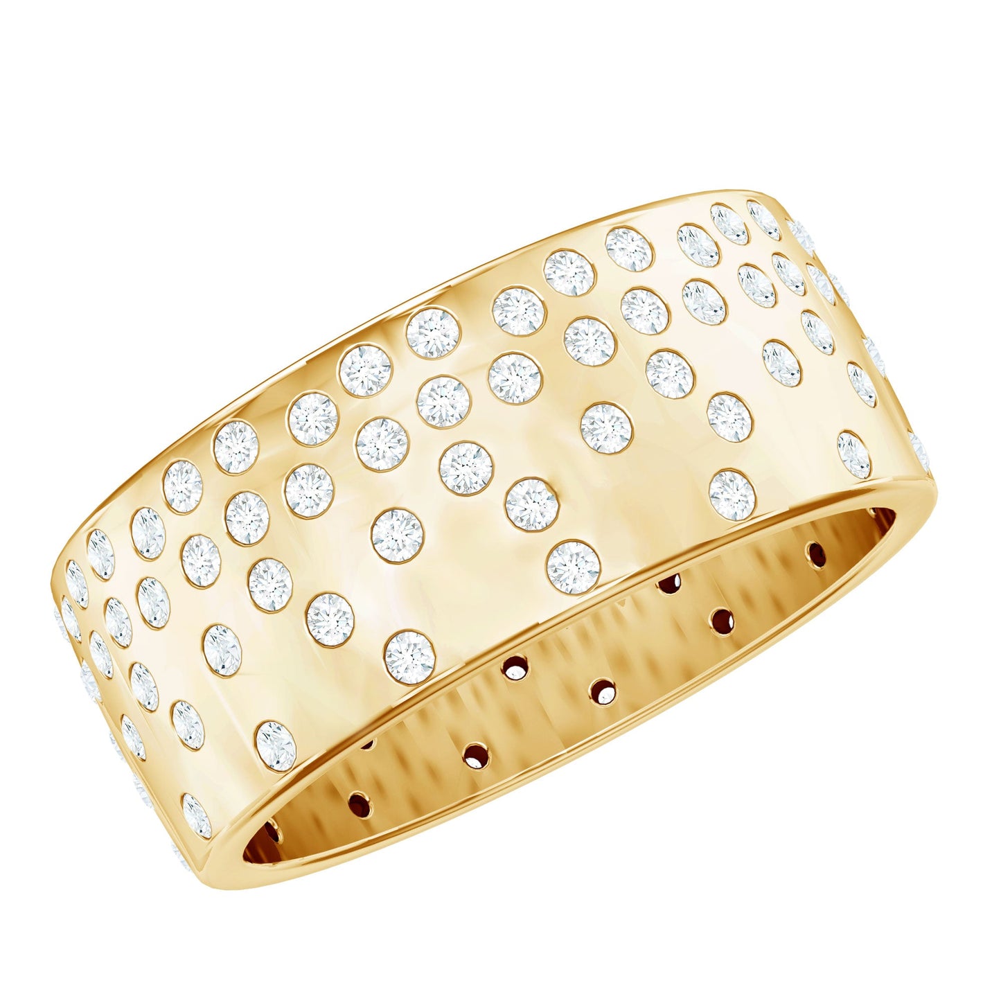 Certified Moissanite Wide Wedding Band in Flush Setting