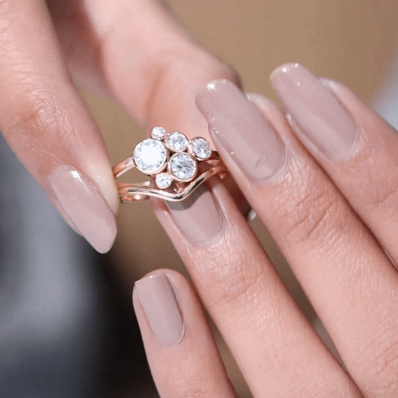 Round Moissanite Cluster Bridal Ring Set for Women