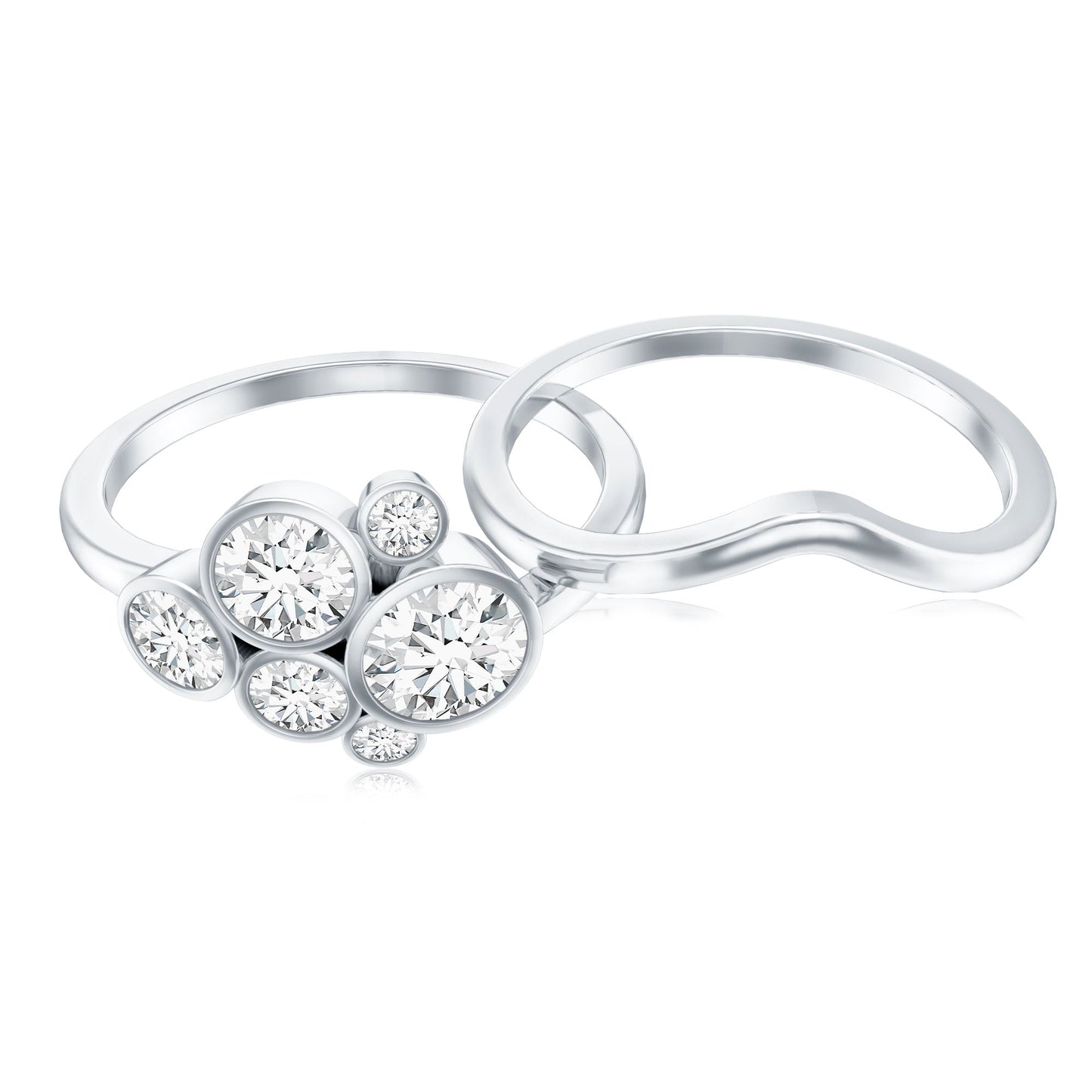 Round Moissanite Cluster Bridal Ring Set for Women