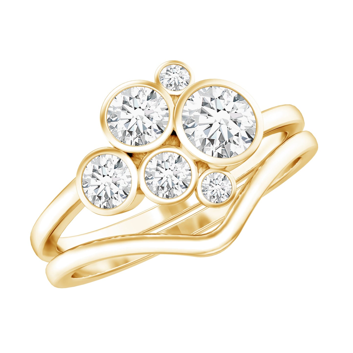 Round Moissanite Cluster Bridal Ring Set for Women
