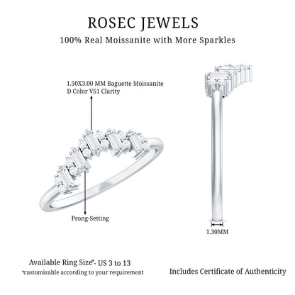 Baguette and Round Cut Moissanite Chevron Stackable Ring