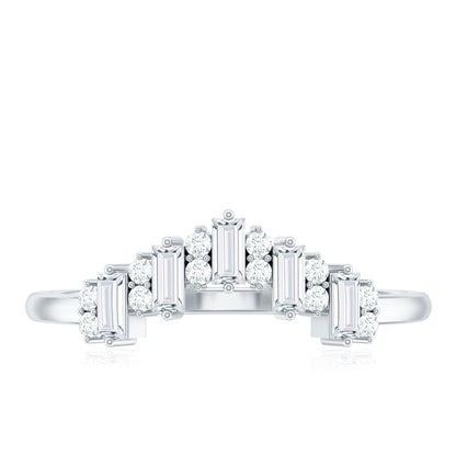 Baguette and Round Cut Moissanite Chevron Stackable Ring
