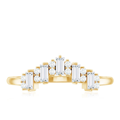 Baguette and Round Cut Moissanite Chevron Stackable Ring