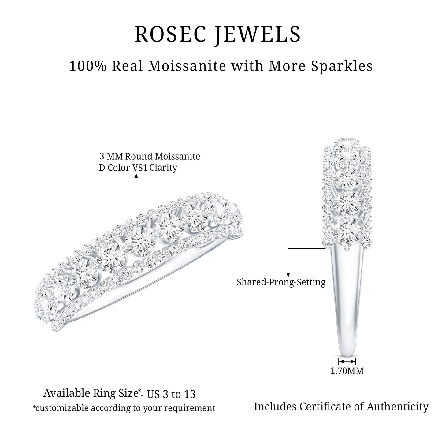 Round Shape Moissanite Half Eternity Wedding Band