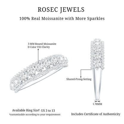 Round Shape Moissanite Half Eternity Wedding Band