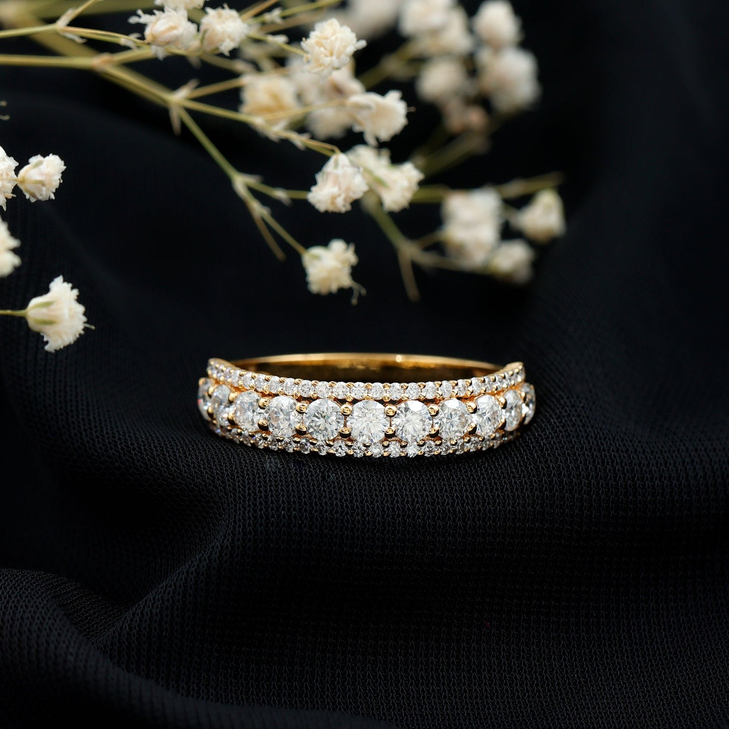Round Shape Moissanite Half Eternity Wedding Band