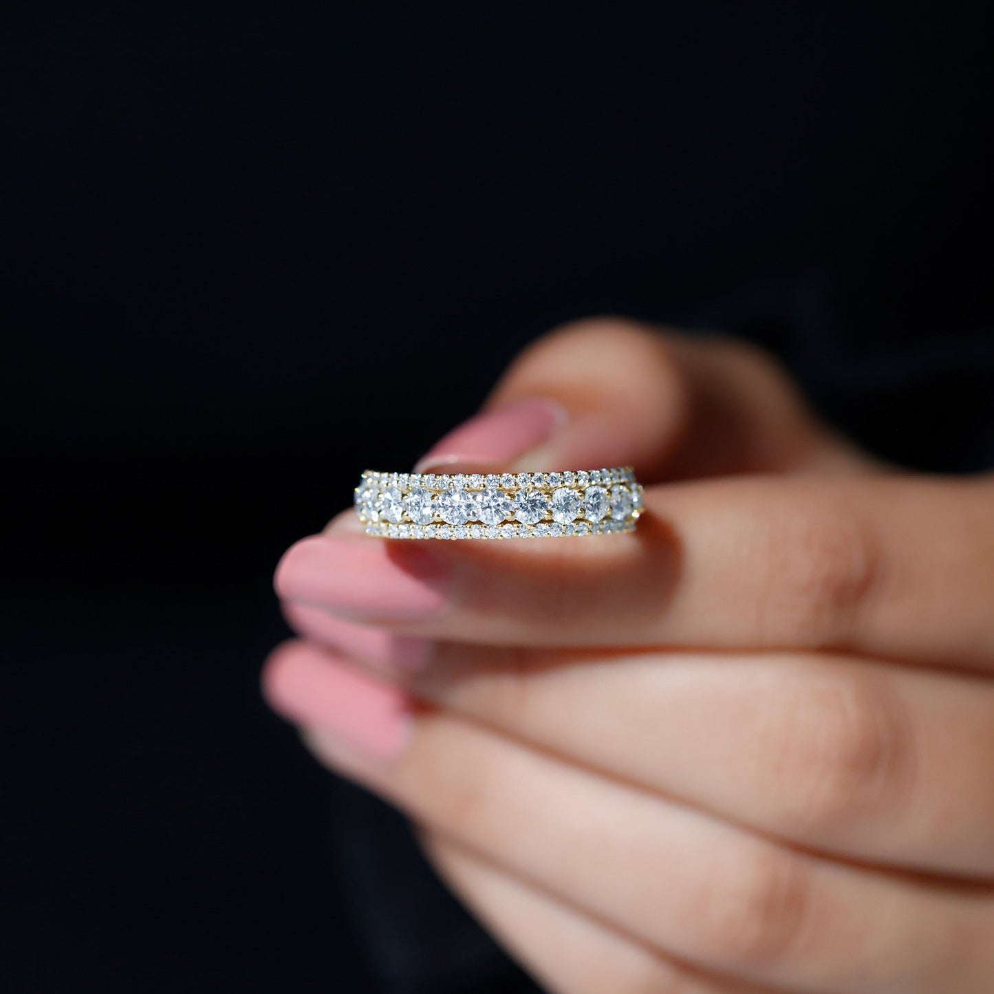 Round Shape Moissanite Half Eternity Wedding Band