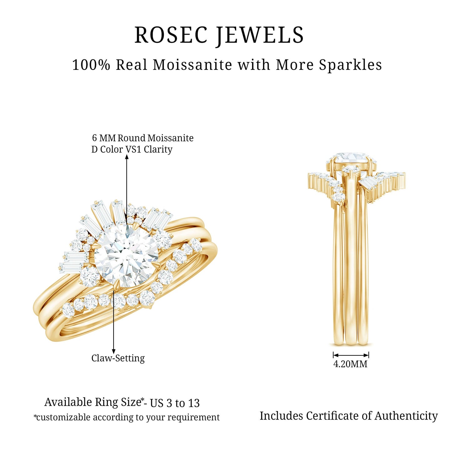0.9 Carat Vintage Inspired Moissanite 3 Piece Wedding Ring Sets