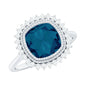 Cushion Cut Blue Topaz Statement Engagement Ring with Diamond Halo