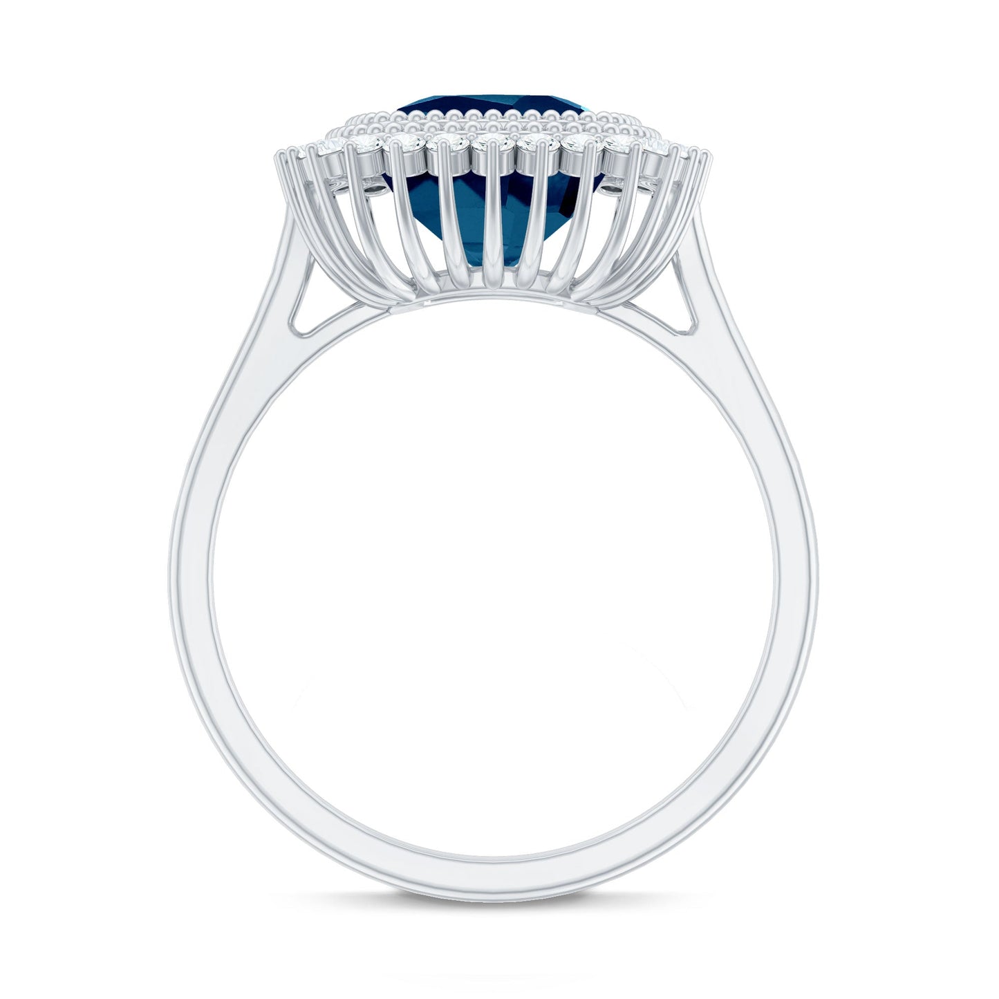 Cushion Cut Blue Topaz Statement Engagement Ring with Diamond Halo