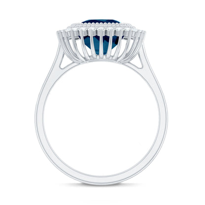 Cushion Cut Blue Topaz Statement Engagement Ring with Diamond Halo