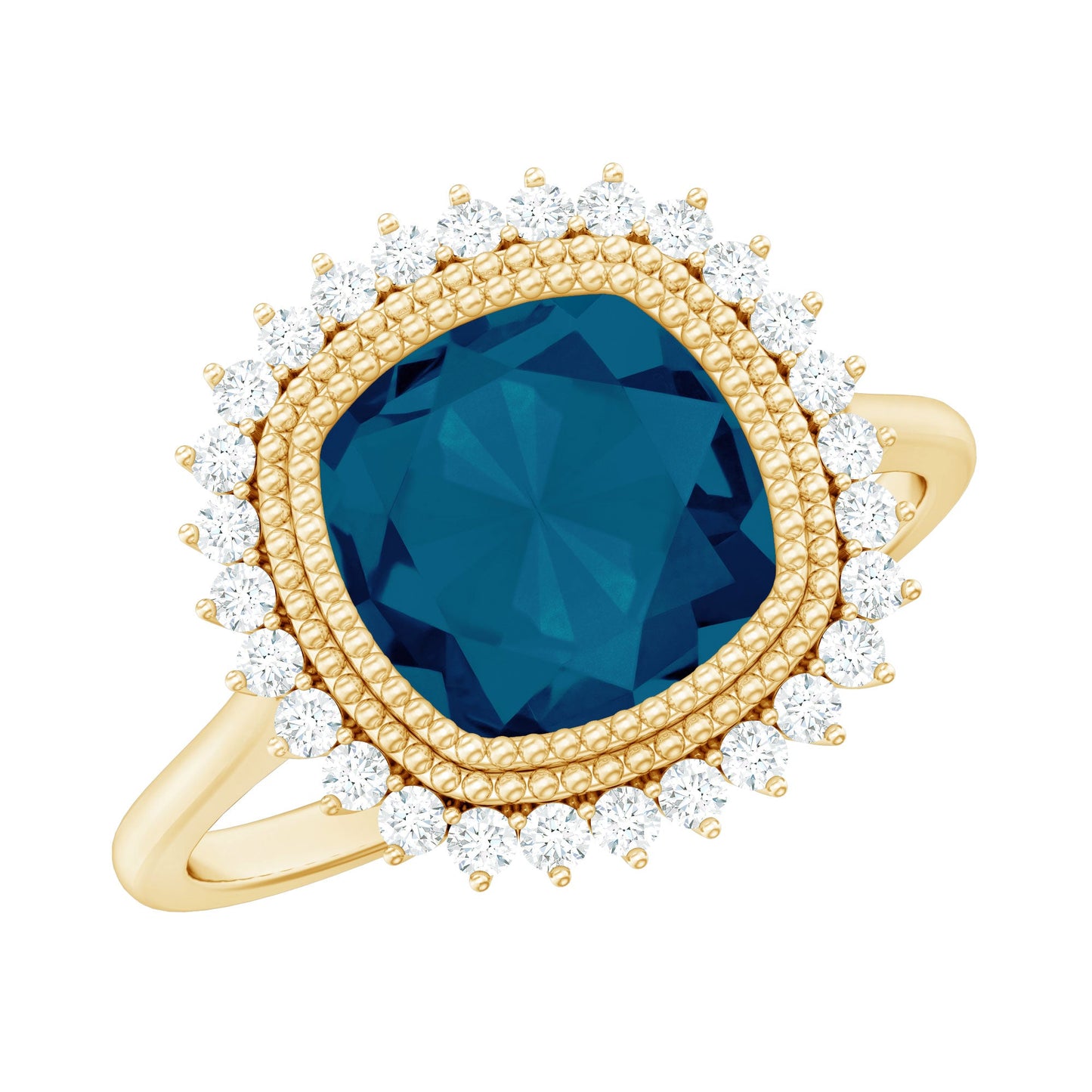 Cushion Cut Blue Topaz Statement Engagement Ring with Diamond Halo