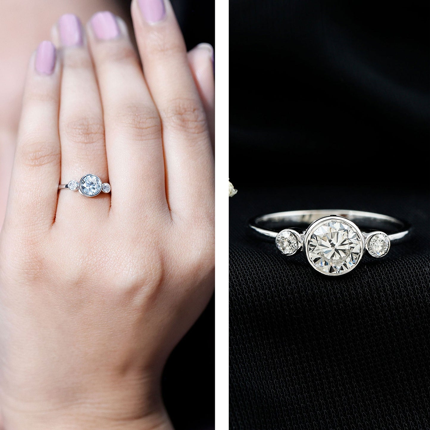 Bezel Set Moissanite Solitaire Engagement Ring